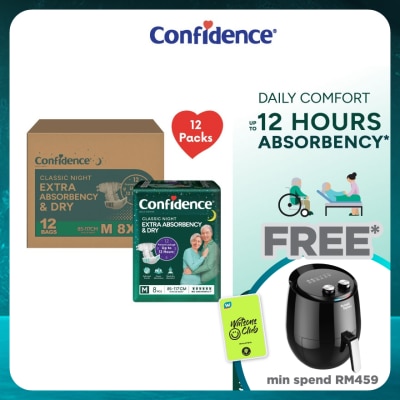 CONFIDENCE Classic Night Tape Adult Diaper M size 8s (12packs) - Incontinence Diaper up to 12 hours