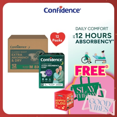 CONFIDENCE Classic Night Tape Adult Diaper M size 8s (12packs) - Incontinence Diaper up to 12 hours