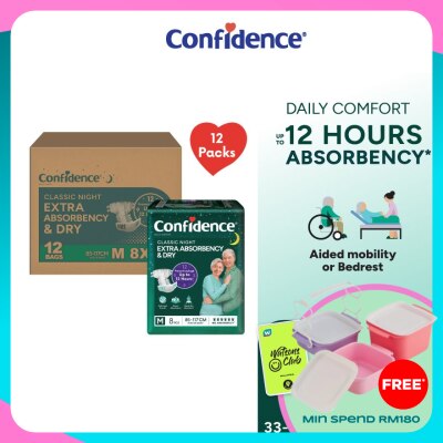 CONFIDENCE Classic Night Tape Adult Diaper M size 8s (12packs) - Incontinence Diaper up to 12 hours