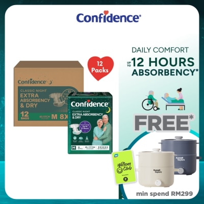 CONFIDENCE Classic Night Tape Adult Diaper M size 8s (12packs) - Incontinence Diaper up to 12 hours