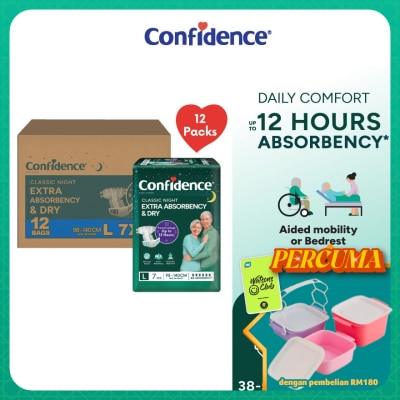 CONFIDENCE - Classic Night Tape Adult Diaper L size 7s (12packs) - Incontinence Diaper up to 12 hours
