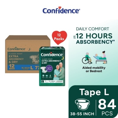 CONFIDENCE Classic Night Tape Adult Diaper L size 7s (12packs) - Incontinence Diaper up to 12 hours