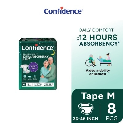 CONFIDENCE Classic Night Tape Adult Diaper M size 8s - Incontinence Diaper up to 12 hours