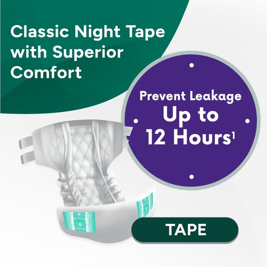 Classic Night Tape Adult Diaper M size 8s - Incontinence Diaper up to 12 hours