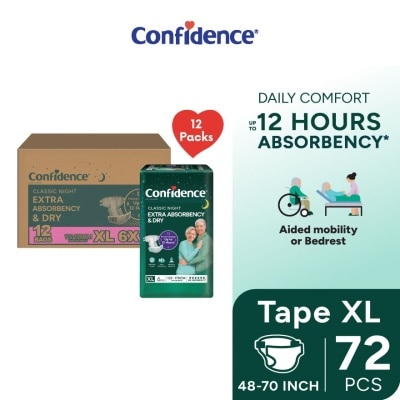 CONFIDENCE Classic Night Tape Adult Diaper XL size 6s (12packs)- Incontinence Diaper up to 12 hours