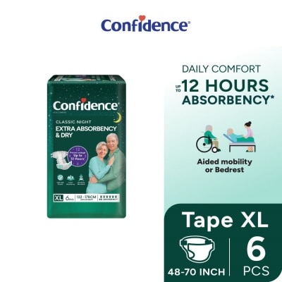 CONFIDENCE Classic Night Tape Adult Diaper XL size 6s - Incontinence Diaper up to 12 hours