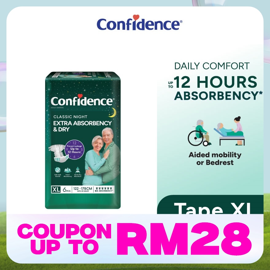 Classic Night Tape Adult Diaper XL size 6s - Incontinence Diaper up to 12 hours