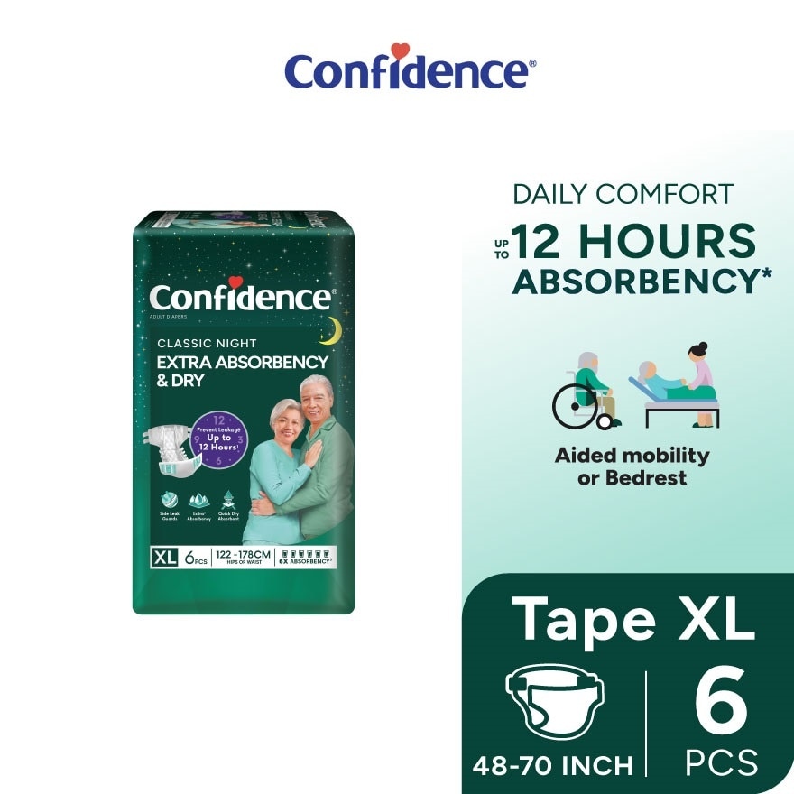 Classic Night Tape Adult Diaper XL size 6s - Incontinence Diaper up to 12 hours