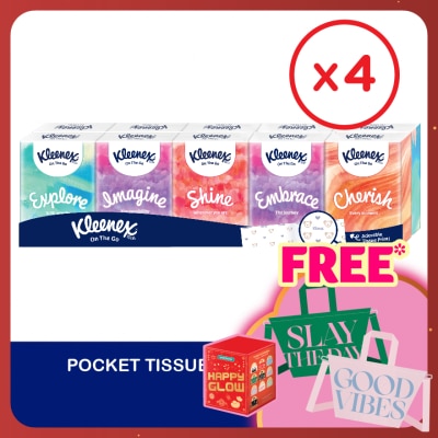 KLEENEX Hanky Pack Pocket Tissue 3 Ply (9s x 10 Packs) x4 packs - Travel Tissue Mini Pack with Mighty Quotes