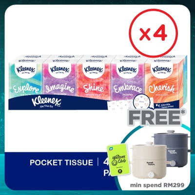 KLEENEX Hanky Pack Pocket Tissue 3 Ply (9s x 10 Packs) x4 packs - Travel Tissue Mini Pack with Mighty Quotes