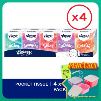 KLEENEX - Hanky Pack Pocket Tissue 3 Ply (9s x 10 Packs) x4 packs - Travel Tissue Mini Pack with Mighty Quotes