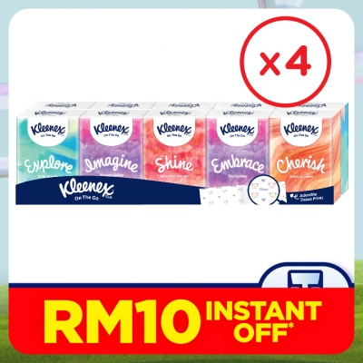 KLEENEX Hanky Pack Pocket Tissue 3 Ply (9s x 10 Packs) x4 packs - Travel Tissue Mini Pack with Mighty Quotes