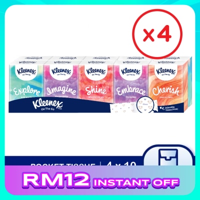 KLEENEX Hanky Pack Pocket Tissue 3 Ply (9s x 10 Packs) x4 packs - Travel Tissue Mini Pack with Mighty Quotes
