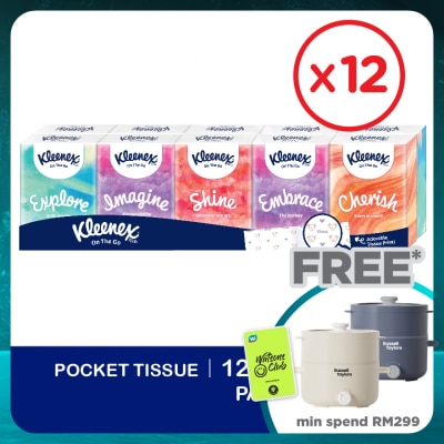 KLEENEX Hanky Pack Pocket Tissue 3 Ply (9s x 10 Packs) x12 - Travel Tissue Mini Pack with Mighty Quotes