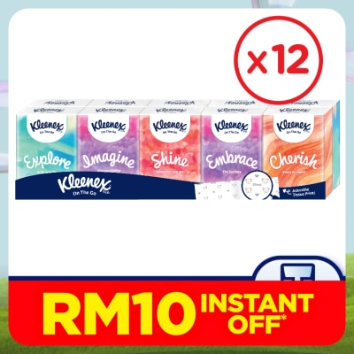 KLEENEX Hanky Pack Pocket Tissue 3 Ply (9s x 10 Packs) x12 - Travel Tissue Mini Pack with Mighty Quotes