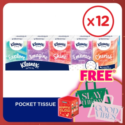 KLEENEX Hanky Pack Pocket Tissue 3 Ply (9s x 10 Packs) x12 - Travel Tissue Mini Pack with Mighty Quotes