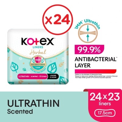 KOTEX Herbal Anti-Bacterial Ultrathin Panty Liners 17.5cm 23s x24- Odor Care with Tea Tree Extract Liners