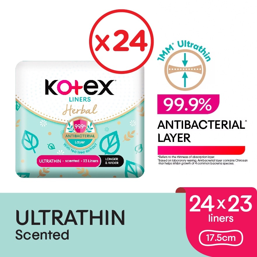 Herbal Anti-Bacterial Ultrathin Panty Liners 17.5cm 23s x24- Odor Care with Tea Tree Extract Liners