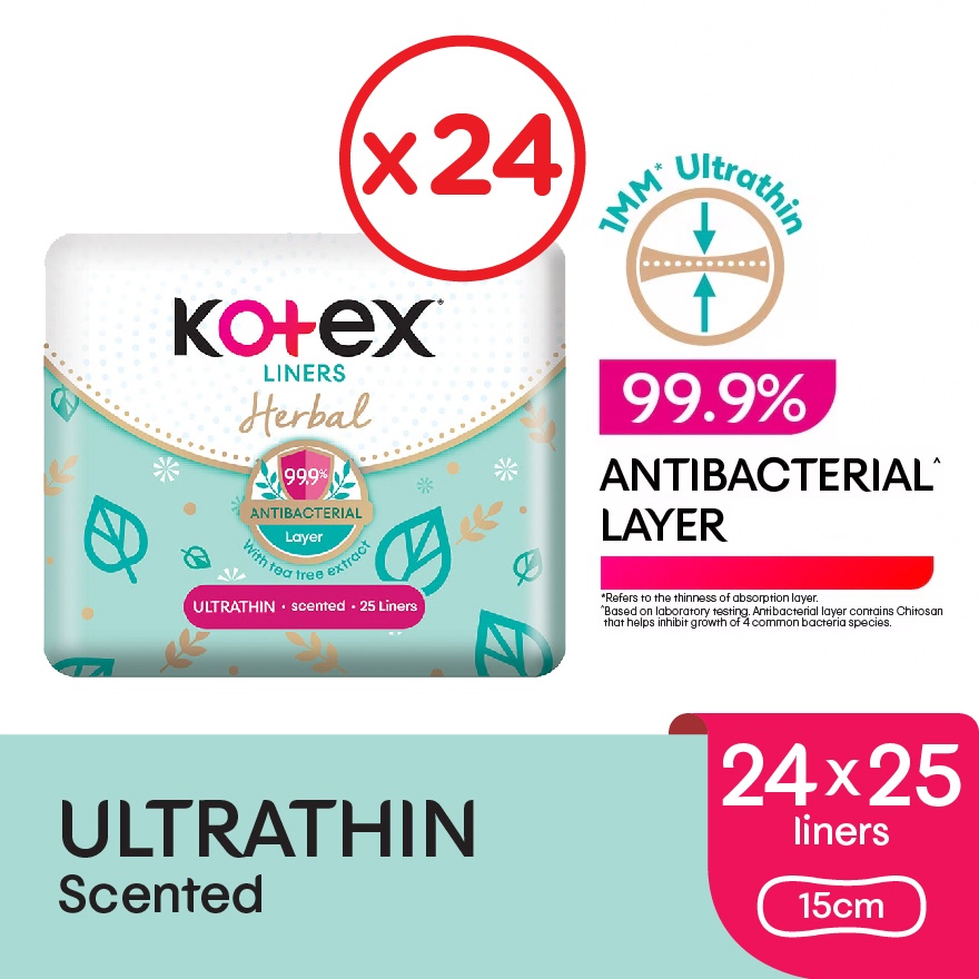 Herbal Anti-Bacterial Ultrathin Panty Liners 15cm 25s x24 - Odor Care with Tea Tree Extract Liners image