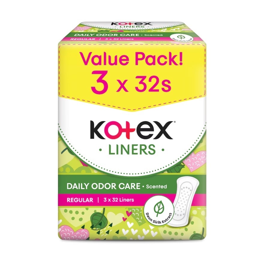Regular Scented Pantyliner 15cm (32s x 3 Packs) x12packs - Odor Care with Daun Sirih Extract Liners