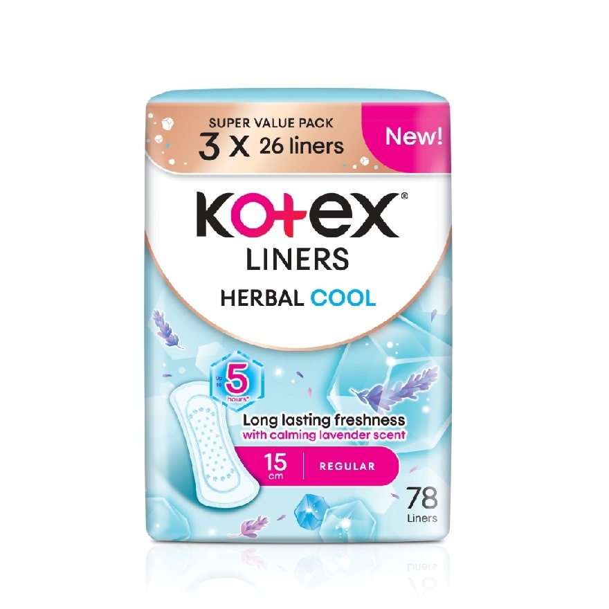 Herbal Cool Regular Pantyliner 15cm (26s x 3 Packs) x12packs - Liners with Calming Lavender Scent