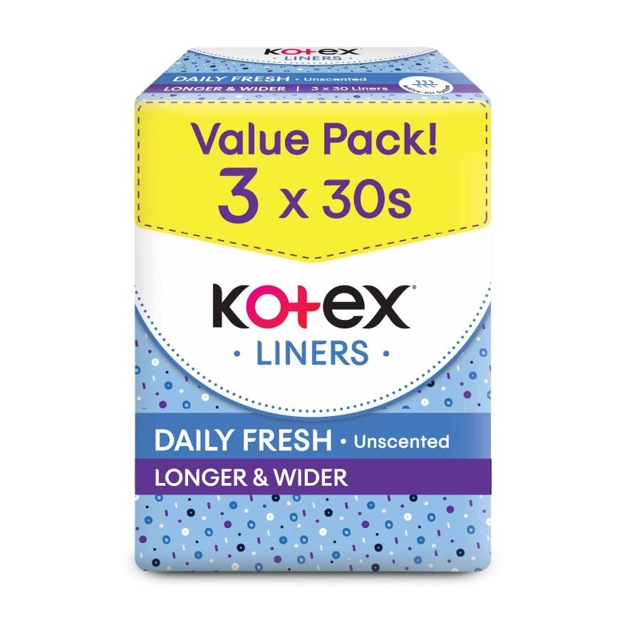 Longer & Wider Unscented Pantyliner 17.5cm (30x3Packs) x12- Breathable, Comfortable & Absorbent