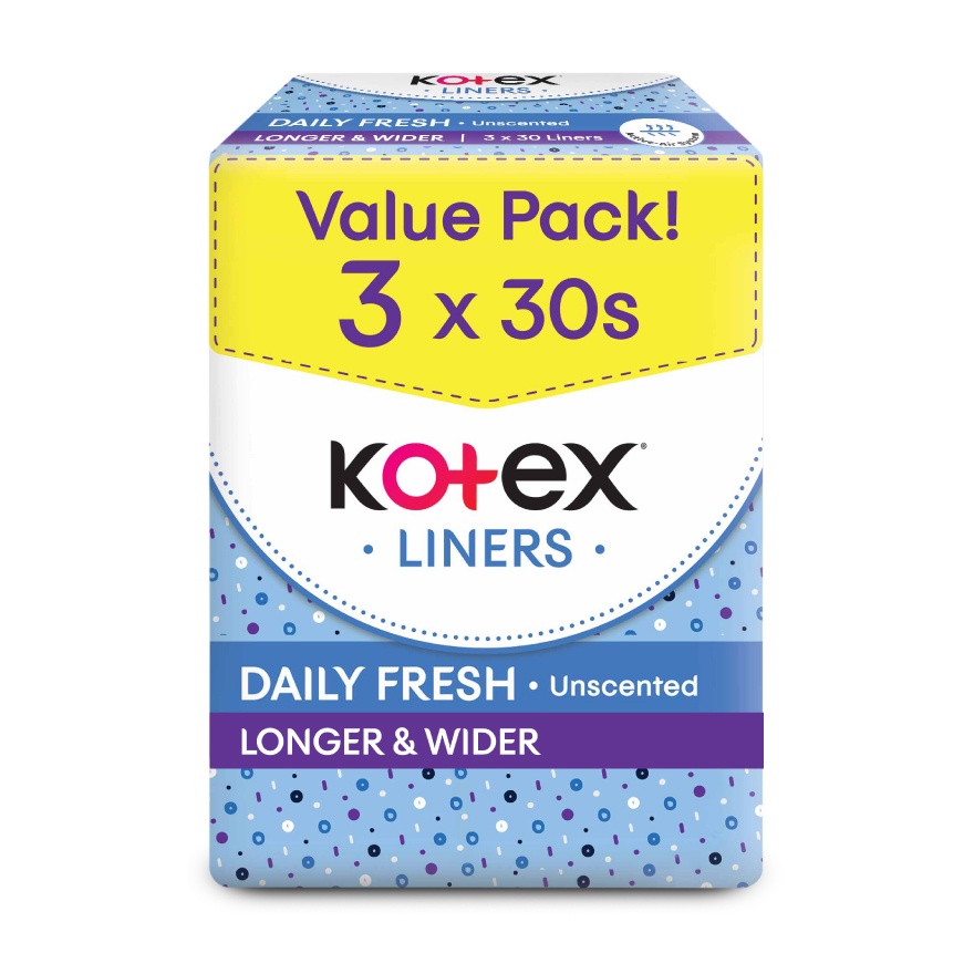 Longer & Wider Unscented Pantyliner 17.5cm (30x3Packs) x12 Breathable, Comfortable & Absorbent image