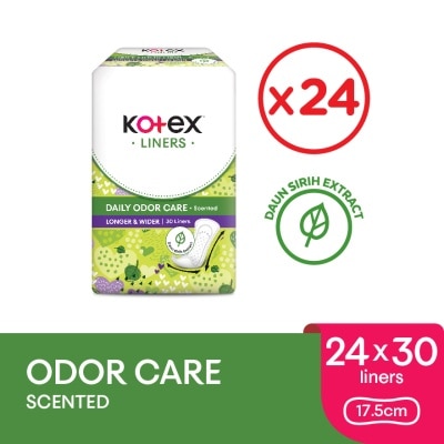 KOTEX Longer & Wider Scented Pantyliner 17.5cm 30s x24 packs - Odor Care with Daun Sirih Extract Liners