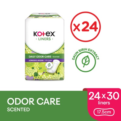 KOTEX - Longer & Wider Scented Pantyliner 17.5cm 30s x24 packs - Odor Care with Daun Sirih Extract Liners