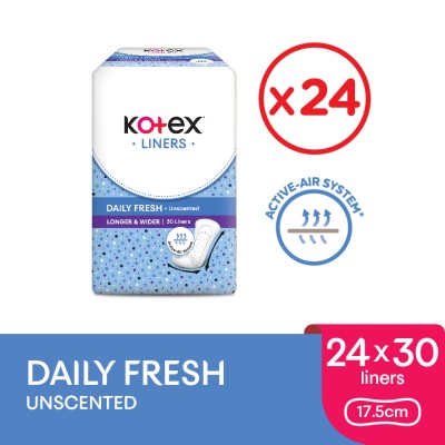 KOTEX - Longer & Wider Unscented Pantyliner 17.5cm 30sx24 -Breathable, Comfortable & Rapid Absorption Liners
