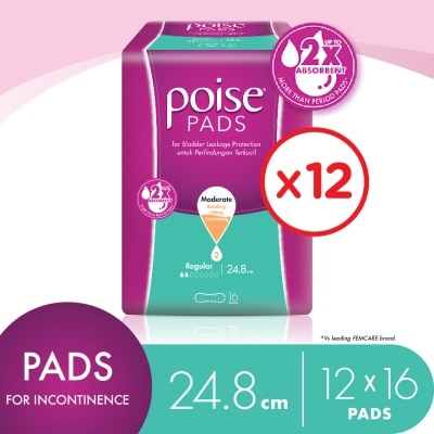 POISE Pads Incontinence / Adult Diapers Regular Non-Wing 24.8cm (16's x 12 packs)