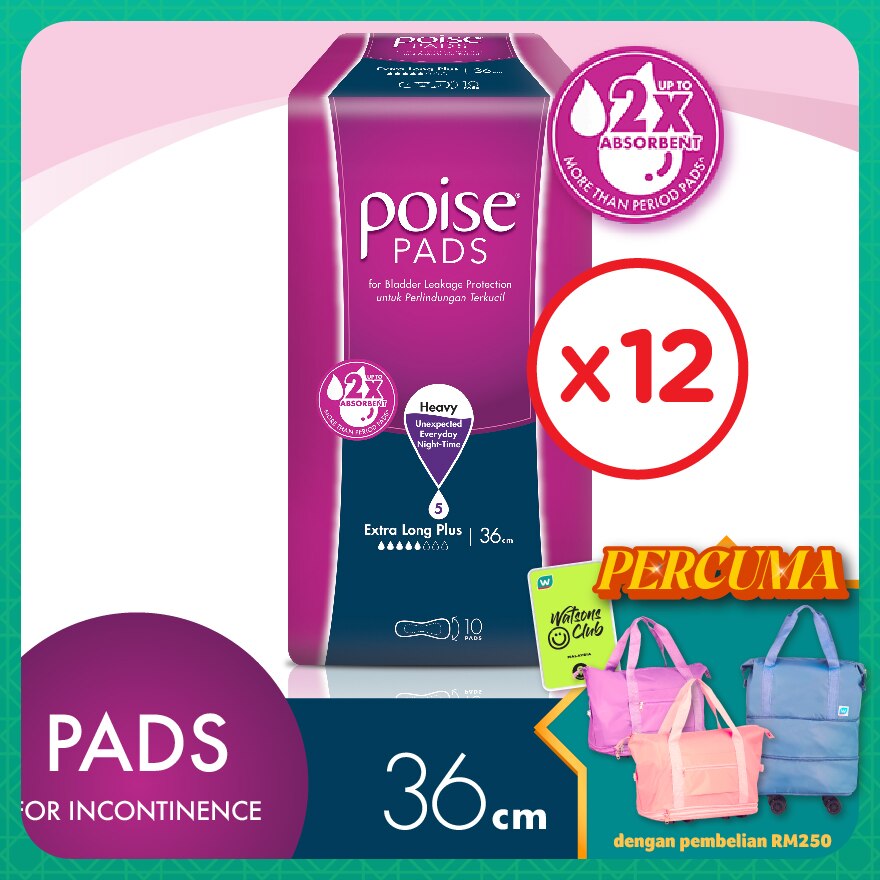 Pads Incontinence/ Adult Diapers Extra Long Plus Non Wing 36cm (10's x 12 packs)