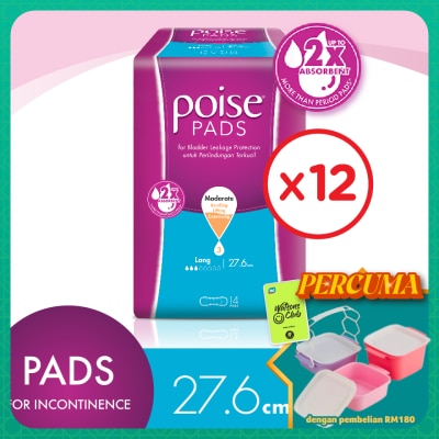 POISE - Pads Incontinence / Adult Diapers Long Non Wing 27.6cm (14's x 12 packs)
