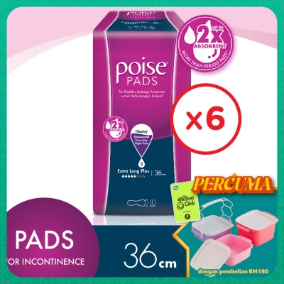 POISE - Pads Incontinence/ Adult Diapers Extra Long Plus Non Wing 36cm (10's x 6 packs)