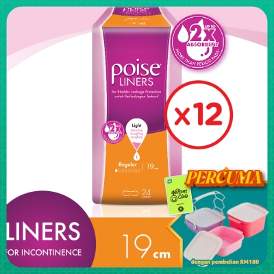 POISE - Liners Incontinence / Adult Diapers Regular 19cm (24's x 12 packs)