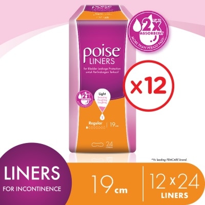 POISE Liners Incontinence / Adult Diapers Regular 19cm (24's x 12 packs)