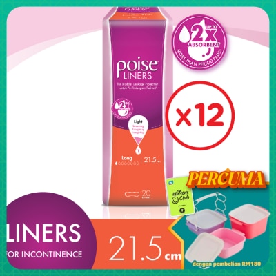 POISE - Liners Incontinence / Adult Diapers Long 21.5cm (20's x 12 packs)