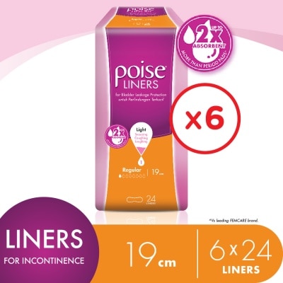 POISE Liners Incontinence / Adult Diapers Regular 19cm (24's x 6 packs)