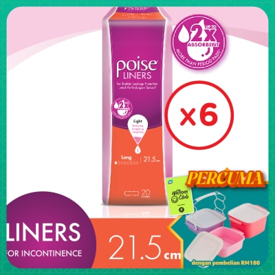 POISE - Liners Incontinence / Adult Diapers Long 21.5cm (20's x 6 packs)