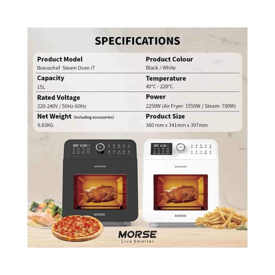 Bravochef Steam Oven i7 with 15L Capacity (White Color)