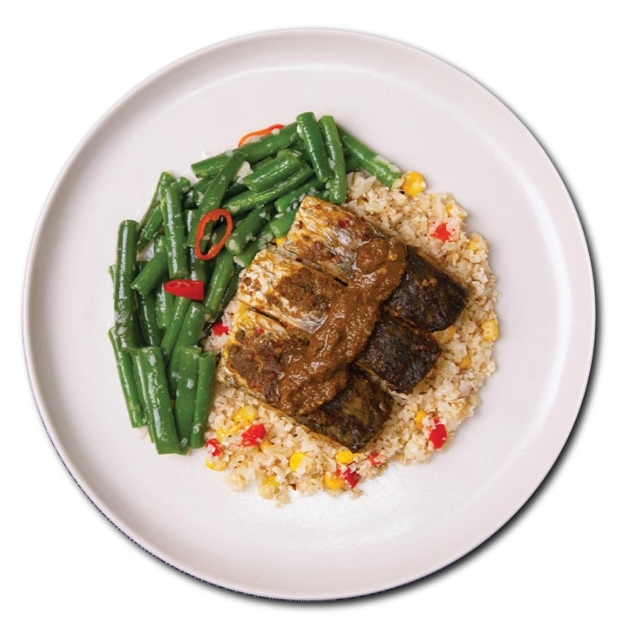 Peri Peri Barramundi Fish with Cauliflower Rice and French Beans Regular