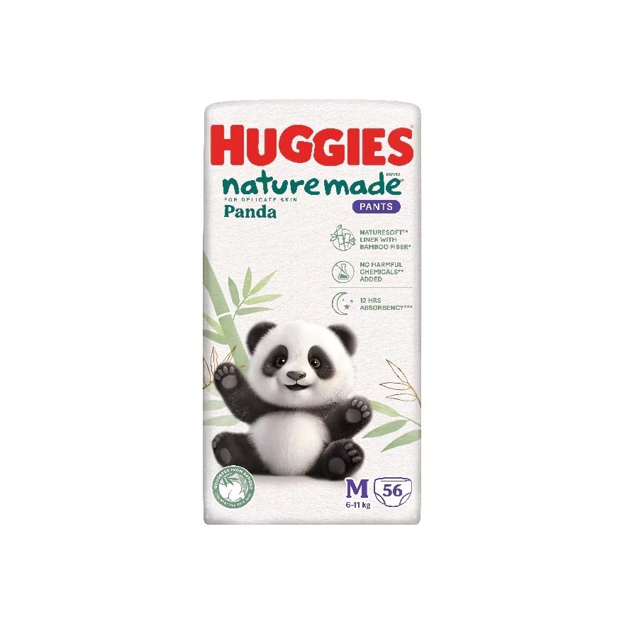 Naturemade Panda Pants Diapers M 56s - Super Premium Baby Diaper with Bamboo Fiber