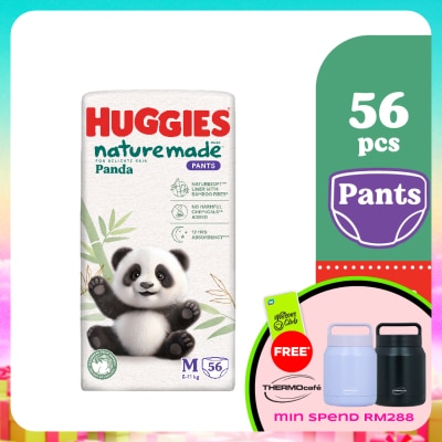 HUGGIES - Naturemade Panda Pants Diapers M 56s - Super Premium Baby Diaper with Bamboo Fiber