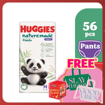 HUGGIES Naturemade Panda Pants Diapers M 56s - Super Premium Baby Diaper with Bamboo Fiber