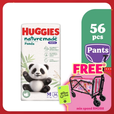 HUGGIES Naturemade Panda Pants Diapers M 56s - Super Premium Baby Diaper with Bamboo Fiber