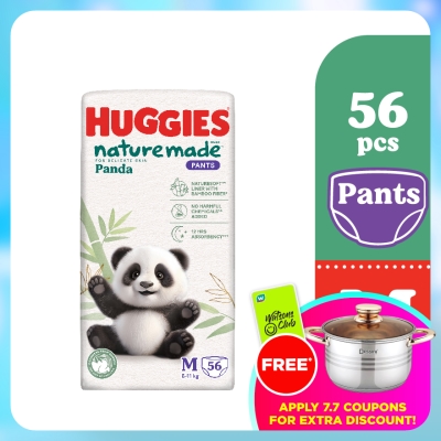 HUGGIES - Naturemade Panda Pants Diapers M 56s - Super Premium Baby Diaper with Bamboo Fiber