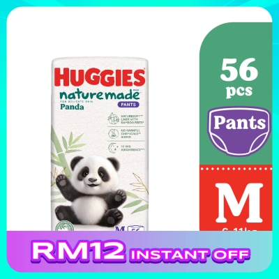 HUGGIES Naturemade Panda Pants Diapers M 56s - Super Premium Baby Diaper with Bamboo Fiber