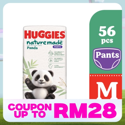 HUGGIES Naturemade Panda Pants Diapers M 56s - Super Premium Baby Diaper with Bamboo Fiber