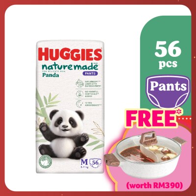 HUGGIES Naturemade Panda Pants Diapers M 56s - Super Premium Baby Diaper with Bamboo Fiber