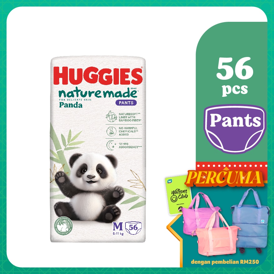 Naturemade Panda Pants Diapers M 56s - Super Premium Baby Diaper with Bamboo Fiber